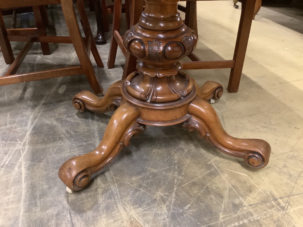 A Victorian walnut folding top tea table, width 92cm